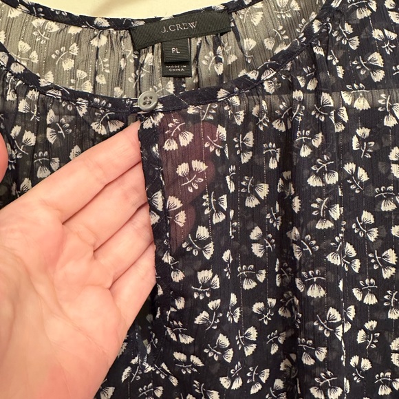 Navy floral sheer JCrew blouse. Size Petite Large. - Picture 2 of 4